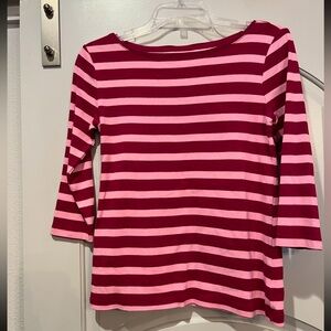 Talbots dark and light pink striped 3/4 sleeve knit style top. GUC!
